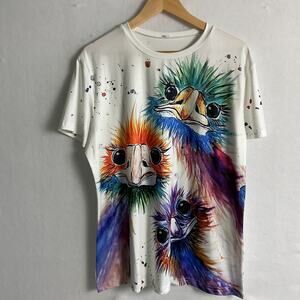 Whimsical Watercolor Emus Womens 2XL Casual Tee
